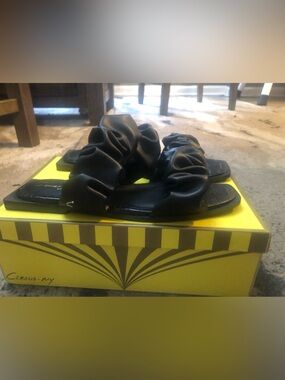 Black Ruched Slide Sandals